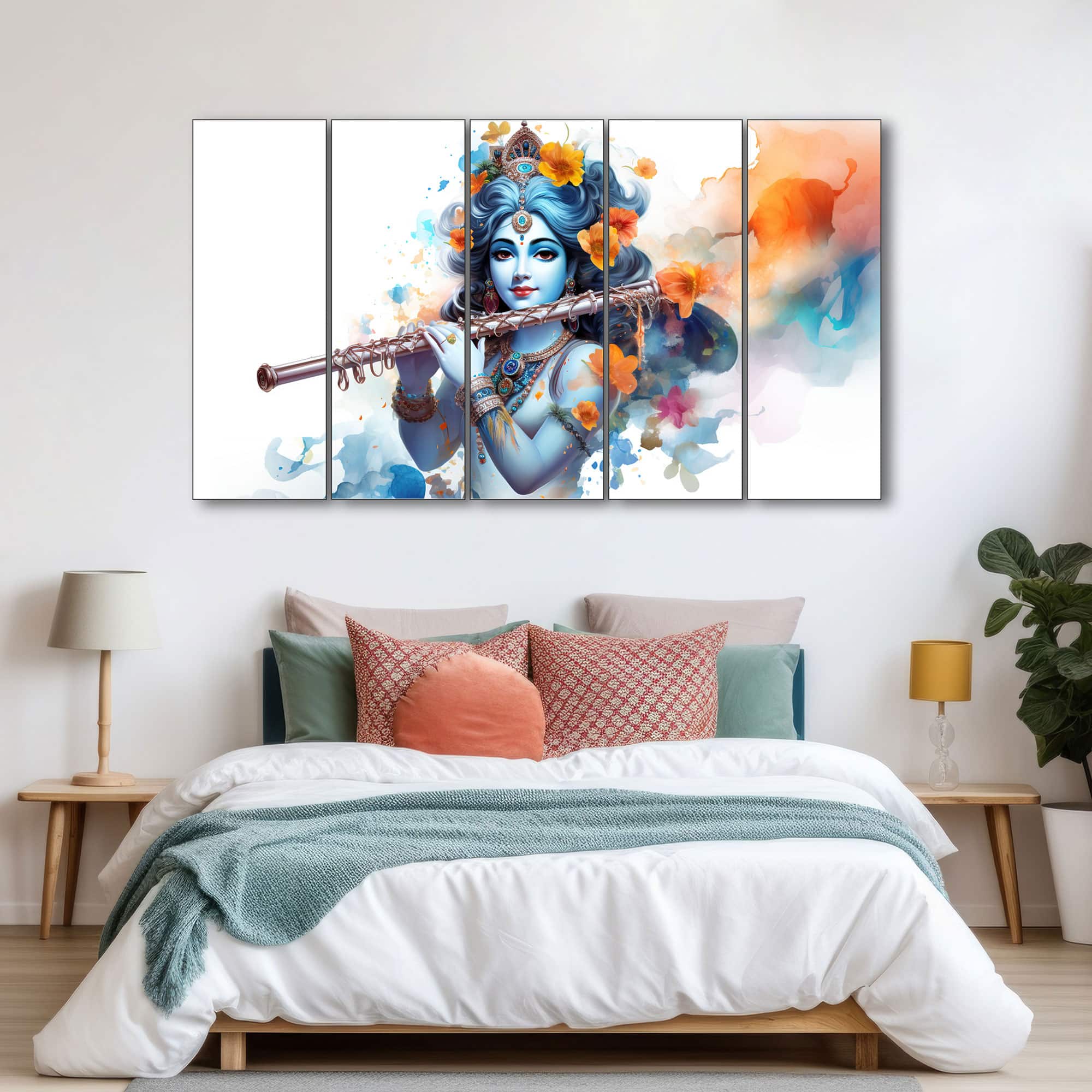 The Castle Decor Krishna Ji Wall Painting Wooden Framed 27x48 Inch (Style 9) - The Castle Decor