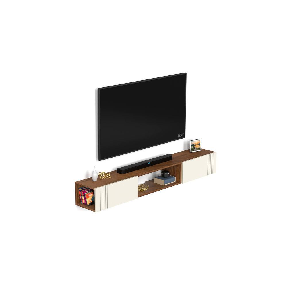 Darien Engineering Wood Wall Mount TV Entertainment Unit Set Top Box Stand/TV Cabinet with Shelves for Books & Decor Display Unit Bed Living Room Upto 60 Inches (Brown Maple & White)