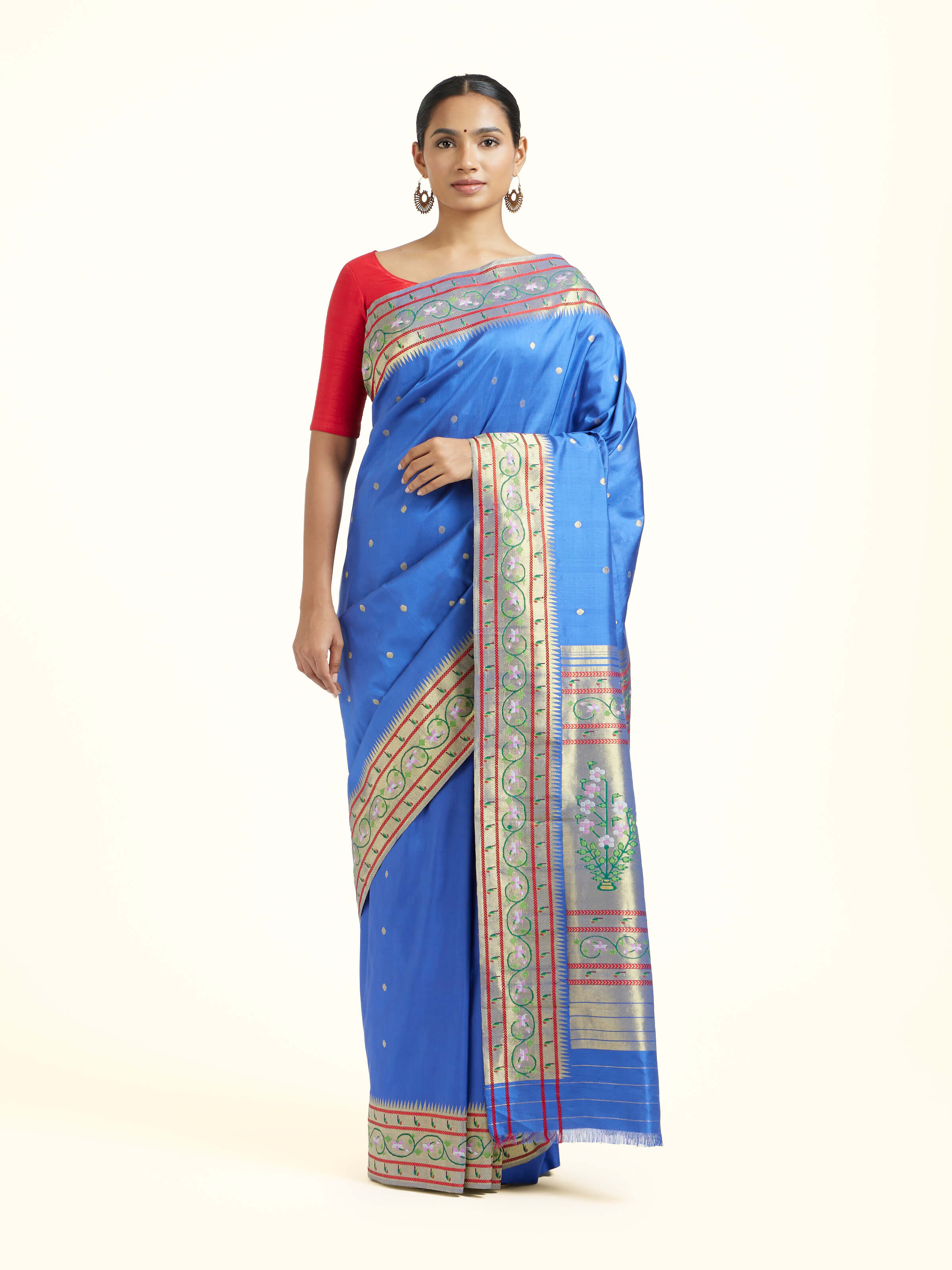 Navy Blue Silk Paithani Zari Ashavli Pallu Saree