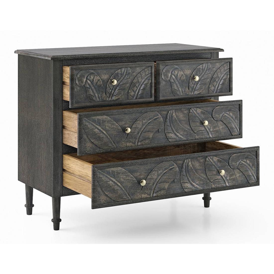 Elisa Solid Wood Chest of 4 Drawers in Antique Grey Finish