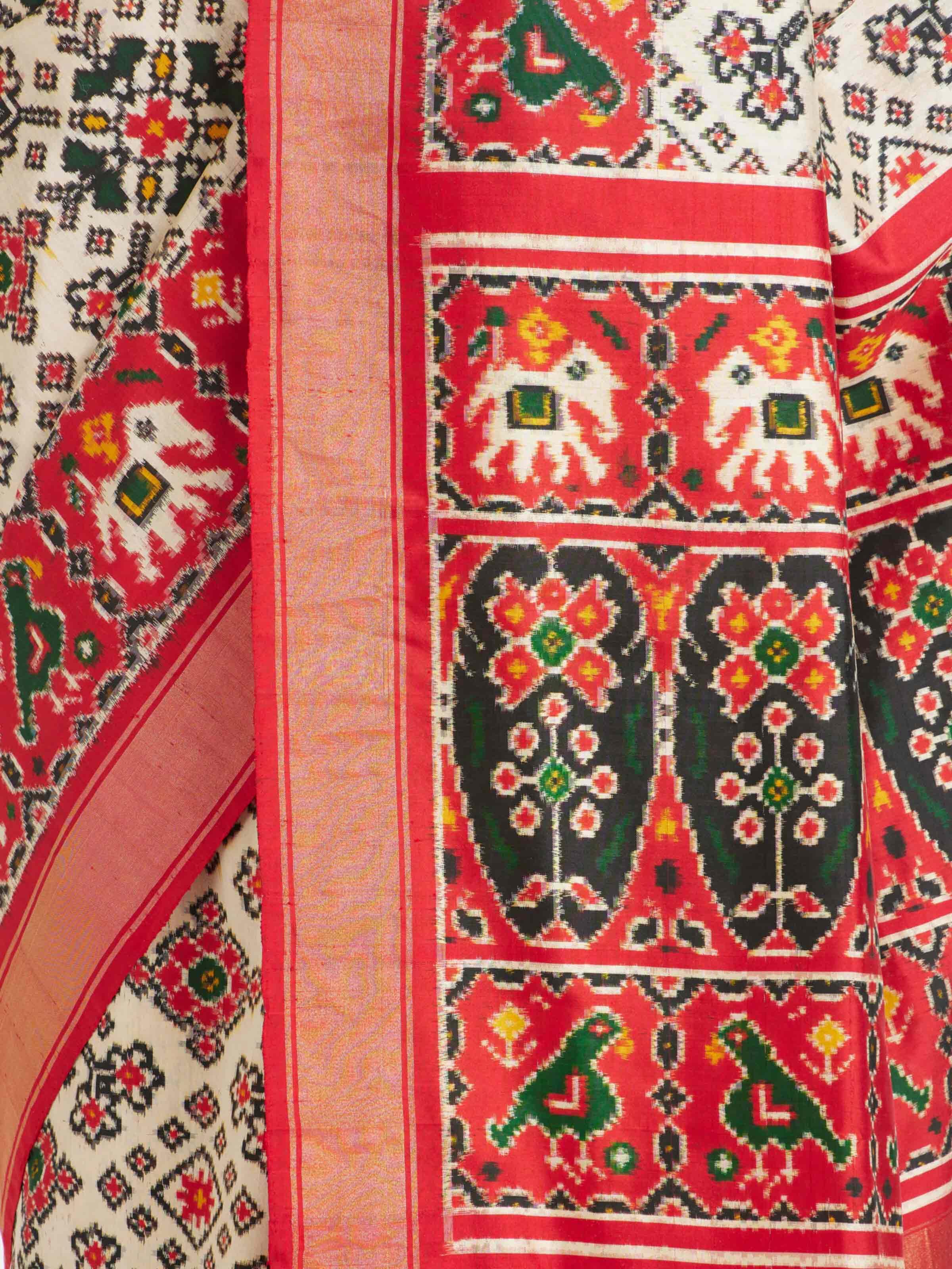 Off‑White Double Ikat Silk Saree