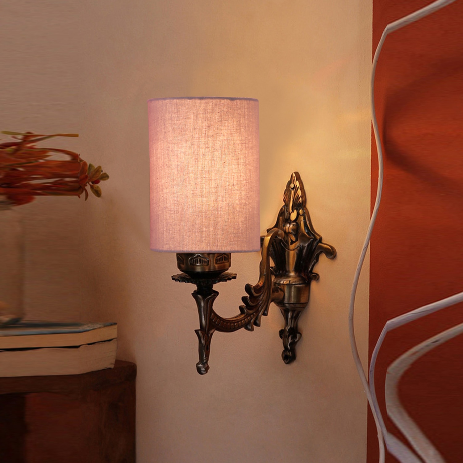 Devansh Metal Electric Wall Light in Antique Gold Colour with Grey Shade Count of 1 Light - Devansh