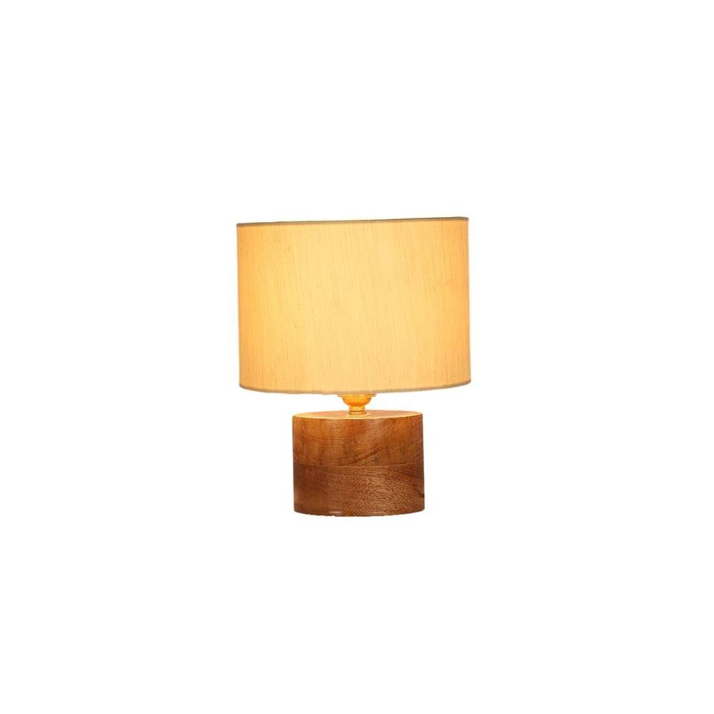 Conrad off-white cotton table lamp with Natural Wood Base