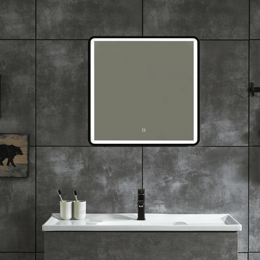 Modern Square Wall LED Mirror with Anodized Aluminum Frame Rose Gold Matte Black Brushed Silver