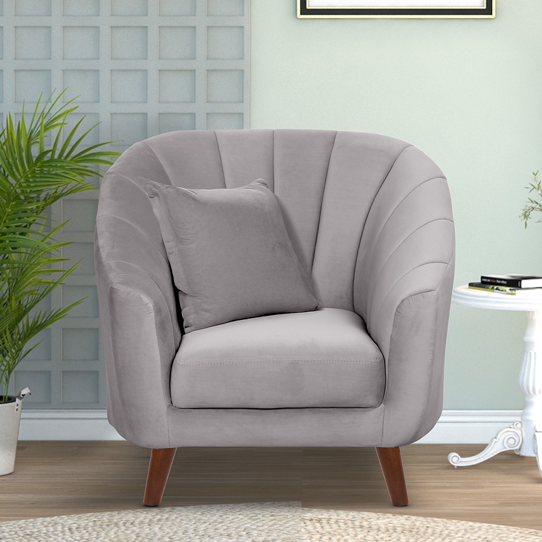 Nilo Velvet  1 Seater Sofa in Grey Colour - Ikro Lifestyle
