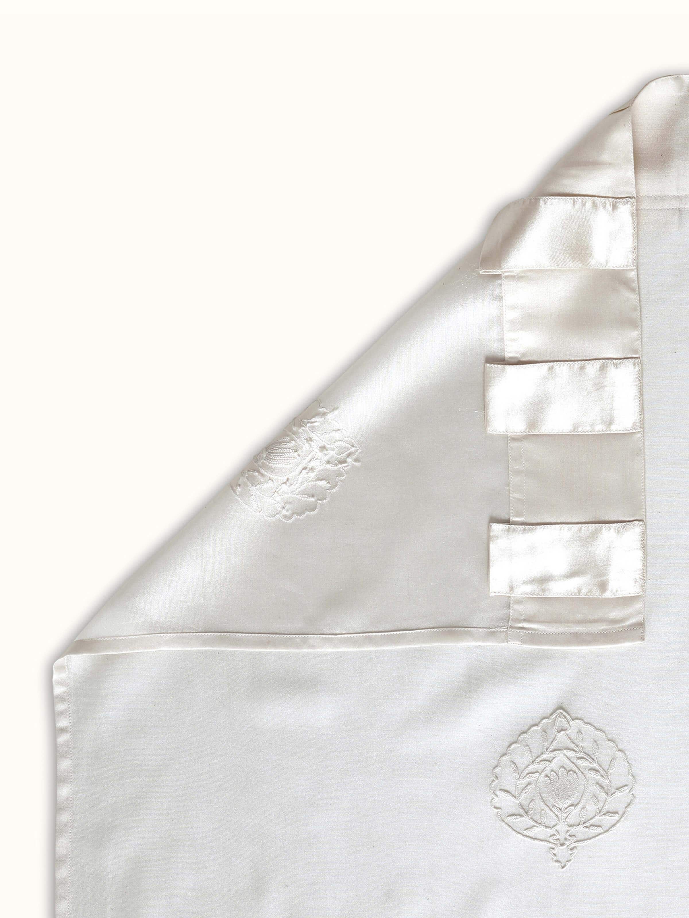 Razza Ivory Buti Cotton Silk Kashmir Chain Stitch Hand Embroidery Sheer Curtain (9 Ft)