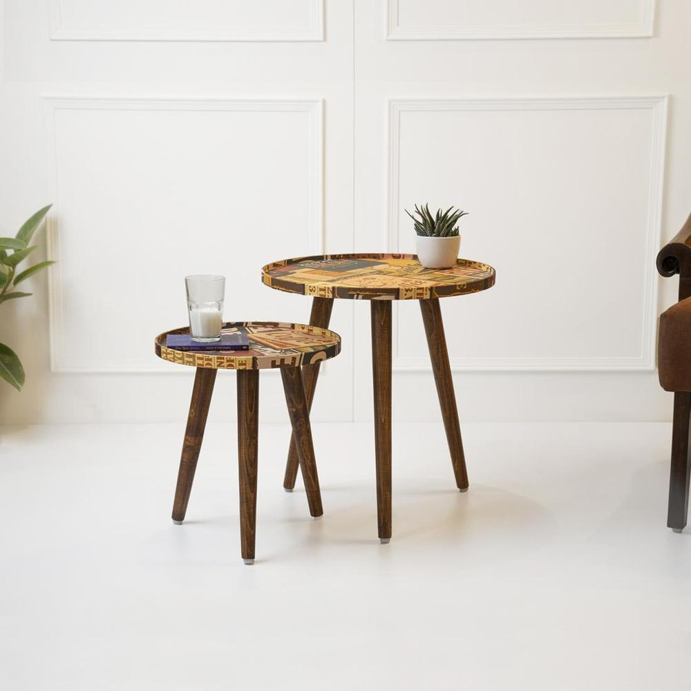 Crushing on Coffee Round Nesting Tables with Wooden Legs, Side Tables, Wooden Tables, Living Room Decor by A Tiny Mistake
