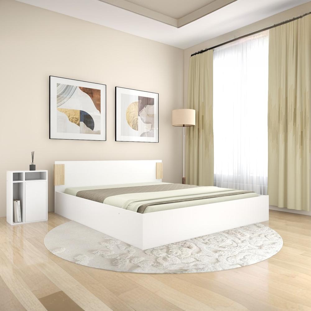 Nikki Engineered Wood King Size Bed In White Finish