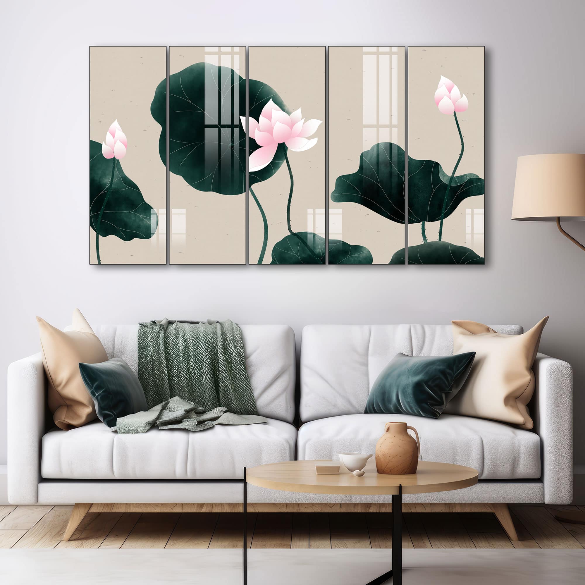 The Castle Decor Lotus Wall Painting Wooden Framed 27x48 Inch (Style 1) - The Castle Decor