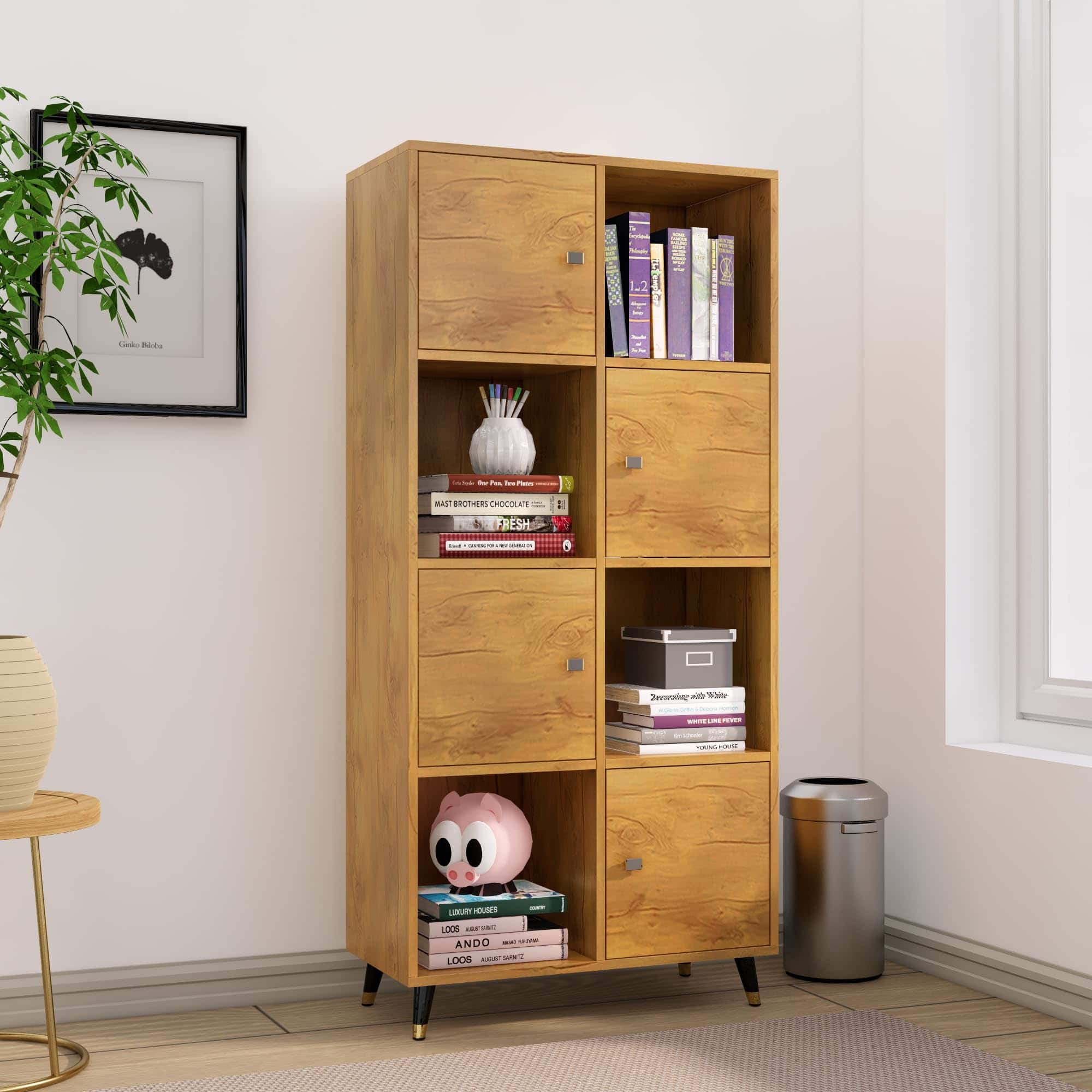 Hexa Engineered Wood Bookshelf Multipurpose Storage Rack in Giant Wood and Frosty White - HexaRed