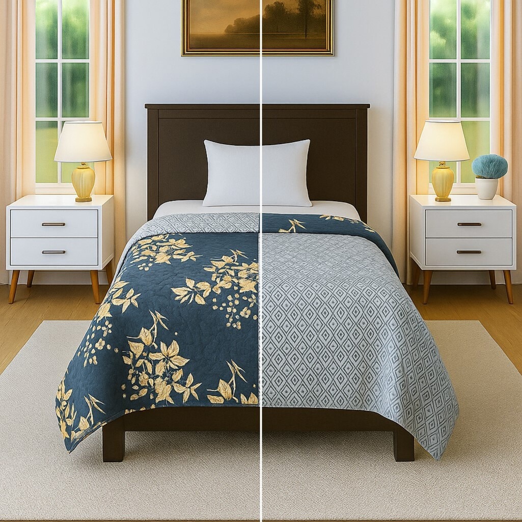 Grey Floral 300 Cms Cotton Single Bed Size Comforter From Threads