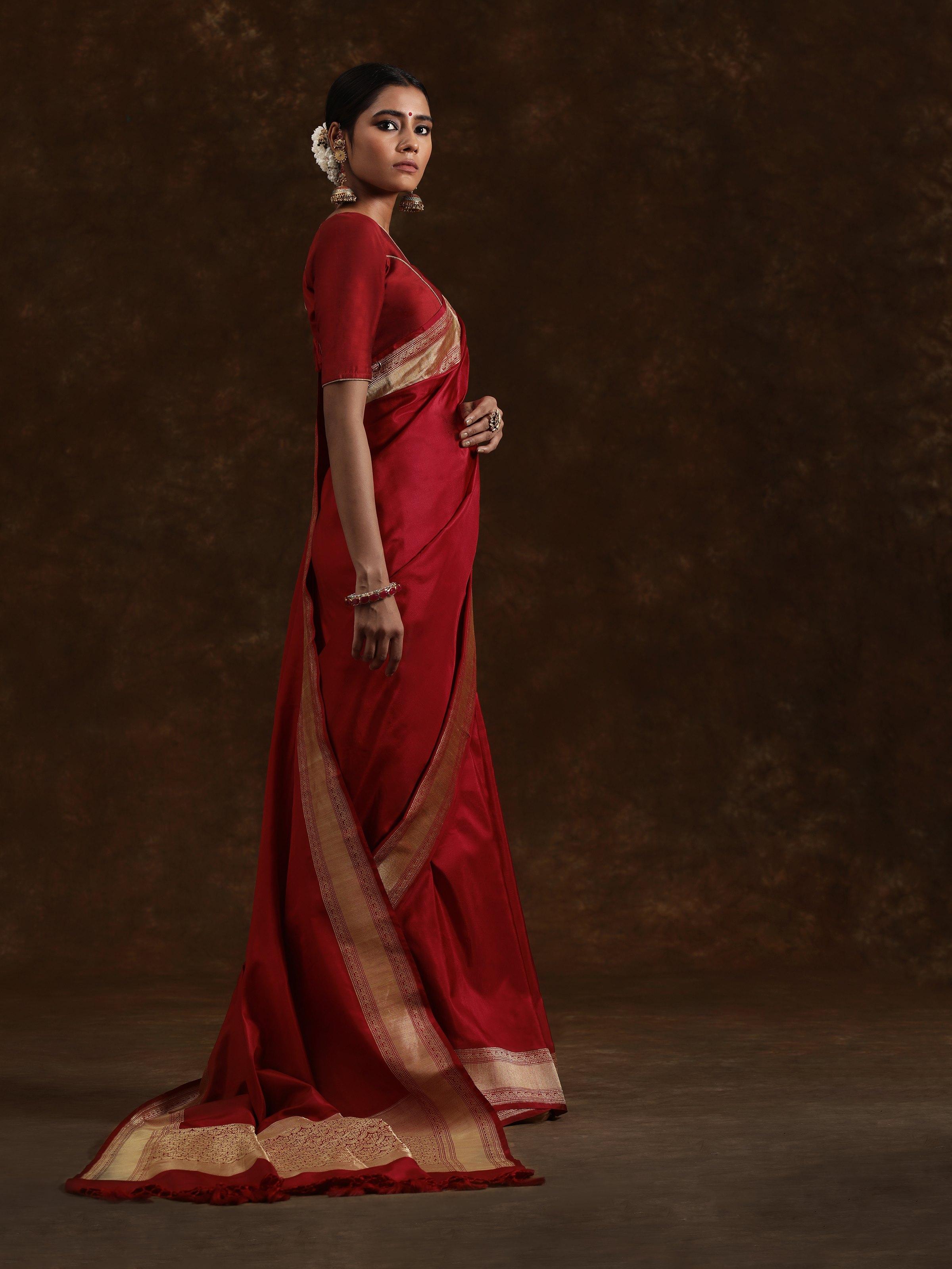 Maroon Mulberry Katan Silk Banarasi Saree