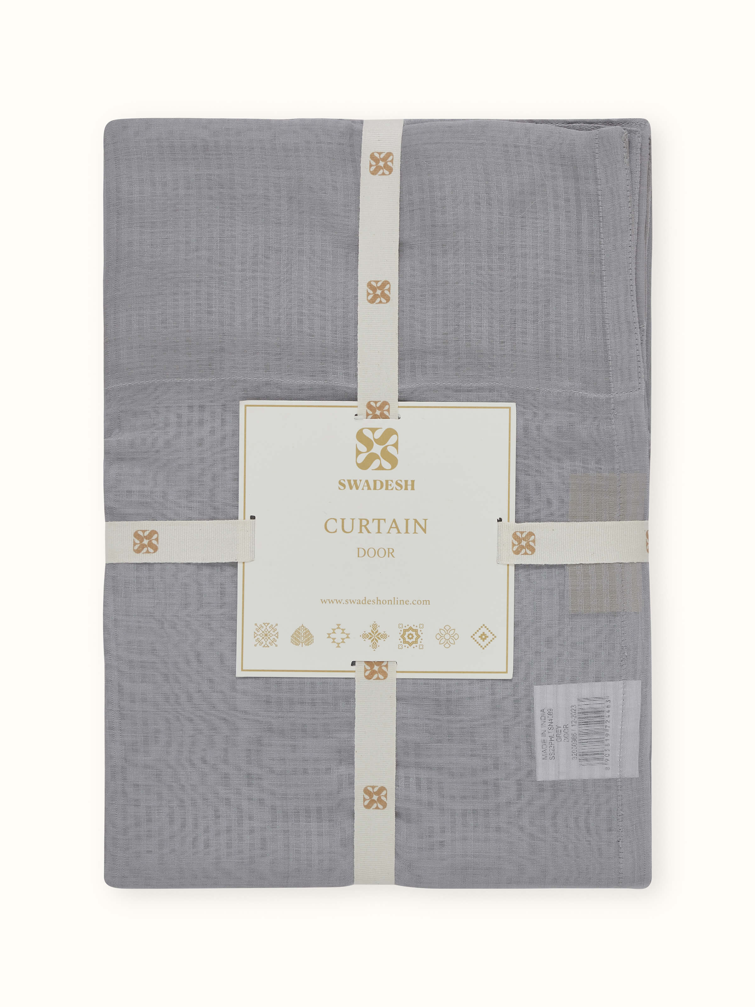 Detail shot showing weave detail and transparency of Pragya Grey Sheer Curtain