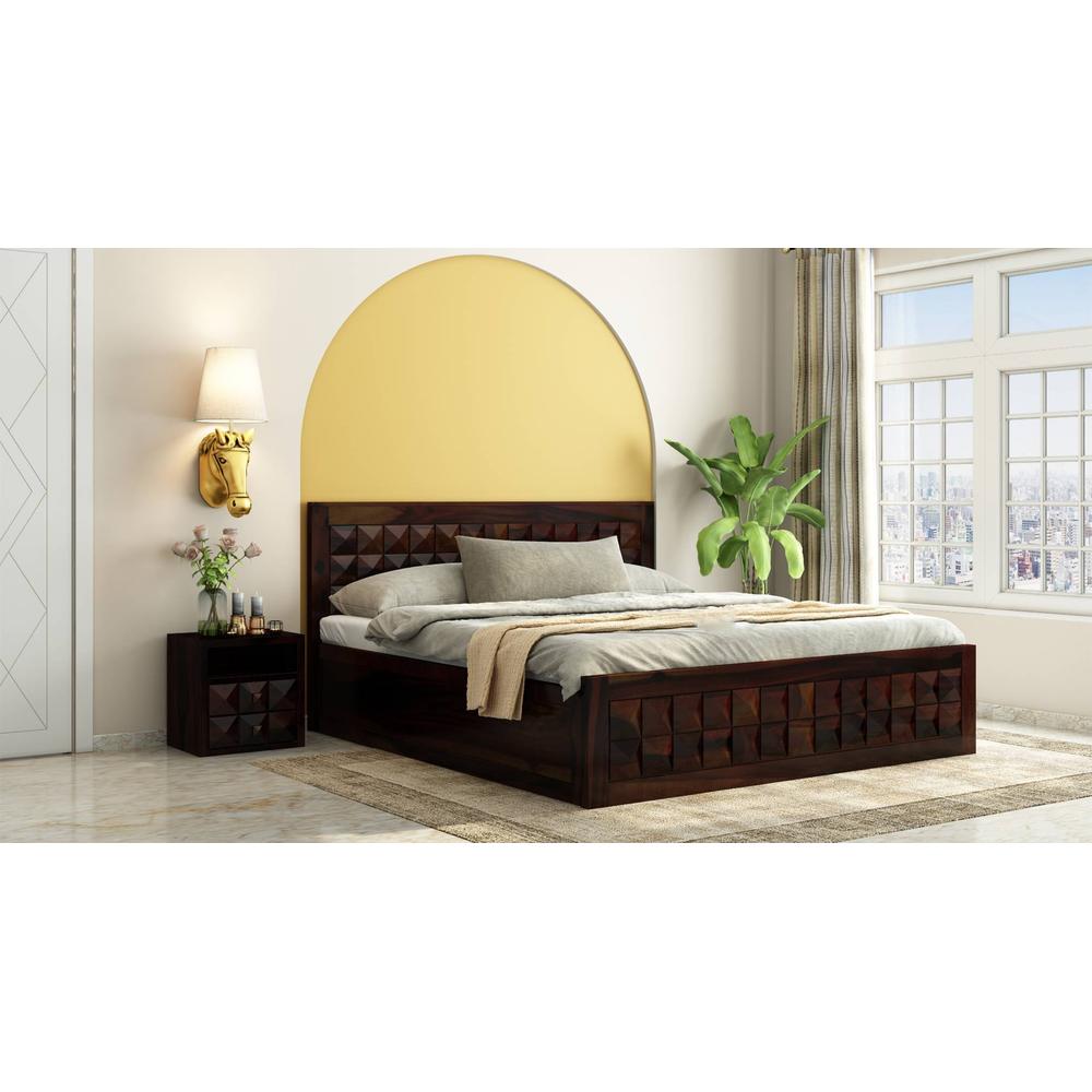 Brilliant Sheesham Wood King Size Bed Box Storage  Storage Walnut Finish (72 x 78 inches)