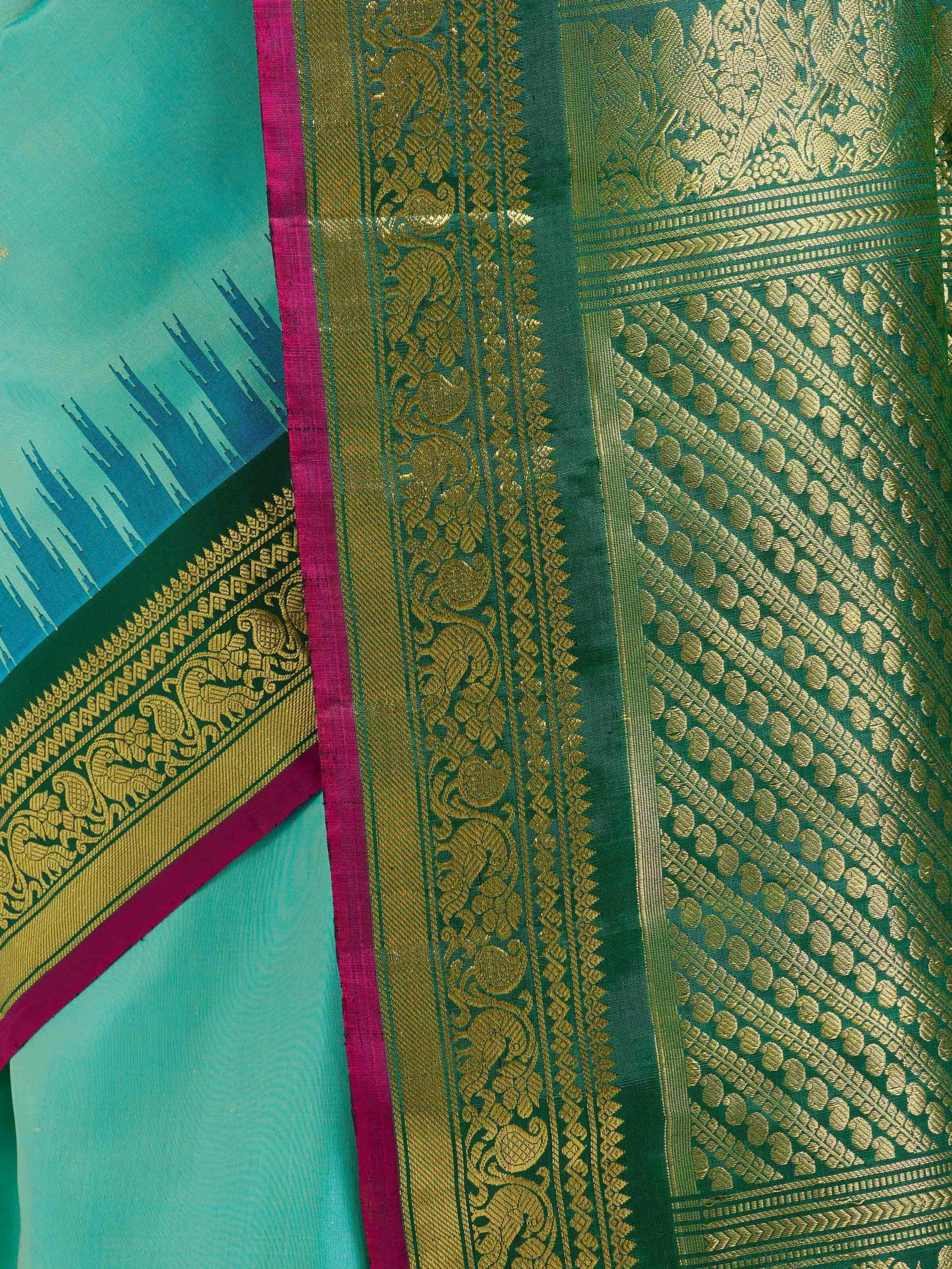 Turquoise Mulberry Silk Gadwal Handloom Zari Saree