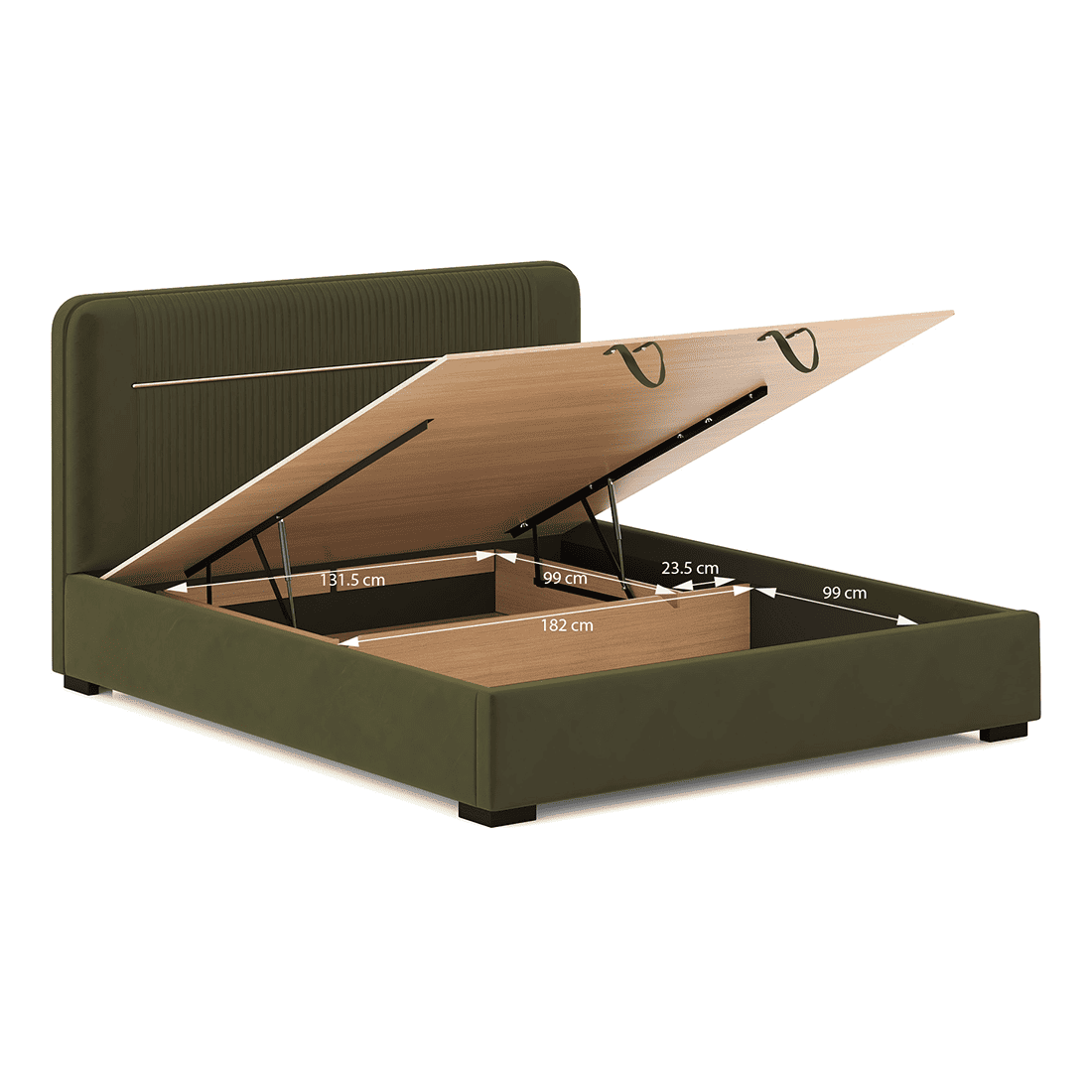 Milan Engineered Wood King Size Beds With Storage In Deep Olive Velvet