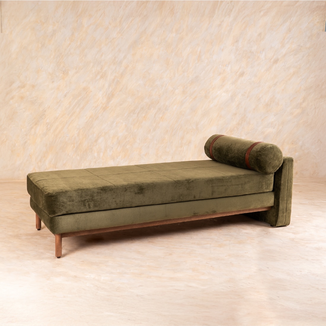 Solace Solid Wood Day Bed with Arm in Green Colour - Orange Tree