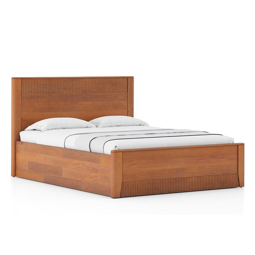 Toledo Solid Wood King Size Hydraulic Storage Bed In Amber Walnut Finish