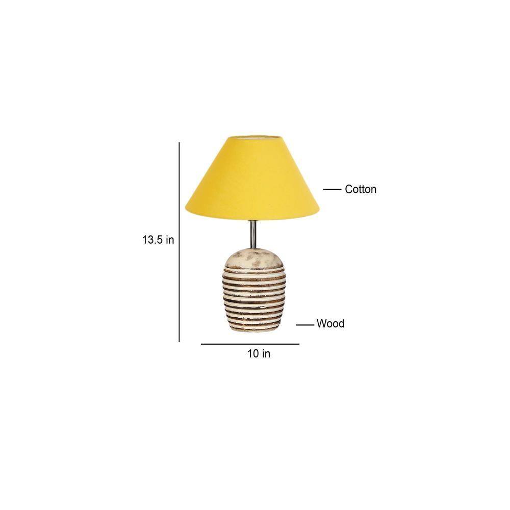 Yellow cotton with White Brushed Wood Table Lamp