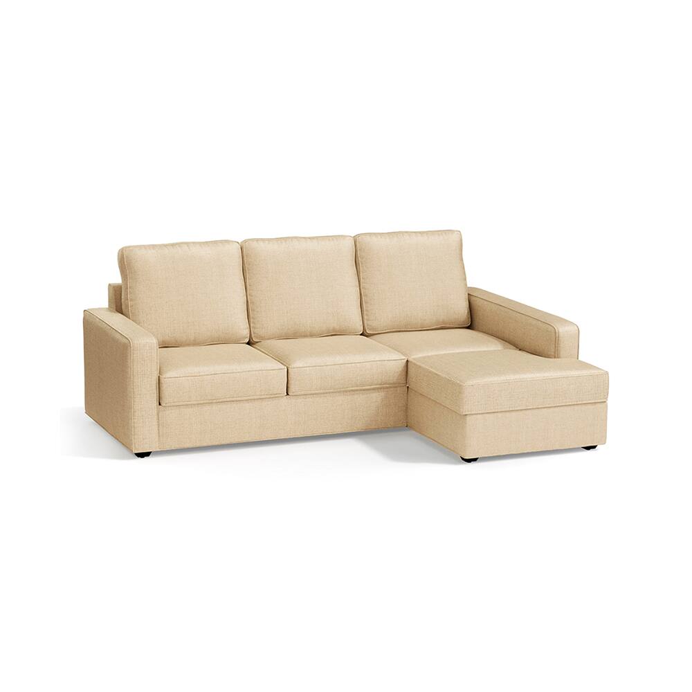 Apollo Sofa (Colour : Pearl, Cushion : Soft, Back Type : High Back, Seating Capacity : Right Aligned 2 Seater + Right Aligned Chaise + Ottoman) - Urban Ladder