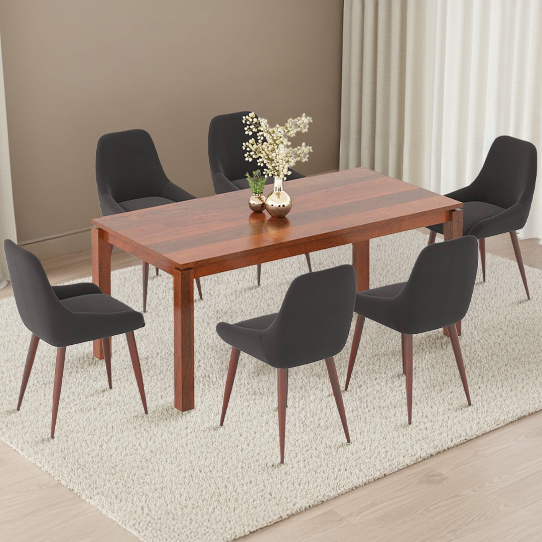 Atlas Solid Wood 6 Seater Dining Table With Rickman Lounge Chairs