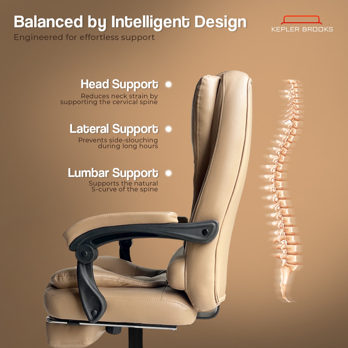 Kepler Brooks Italia Premium Leatherette Office Desk Chair in Almond Colour - Kepler Brooks