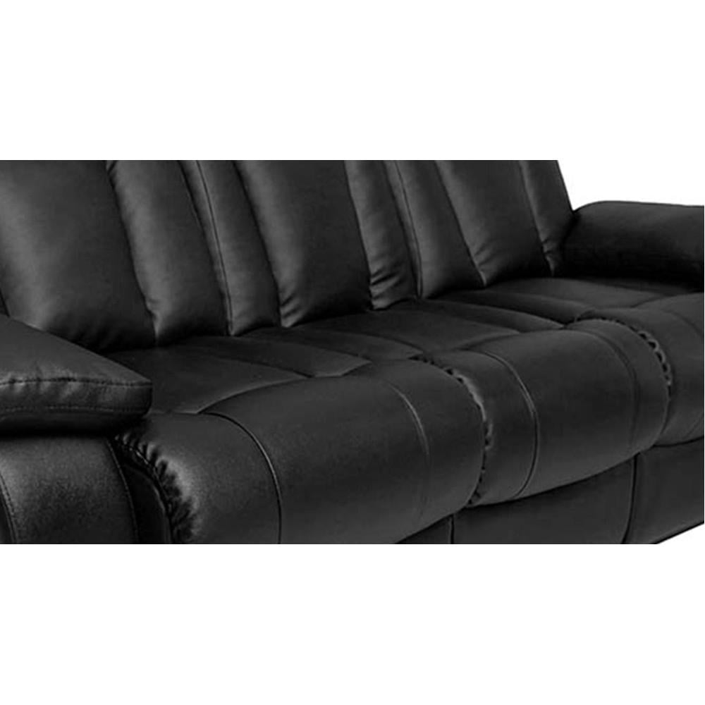 Magna Leatherette Three Seater Manual Recliner in Black Colour