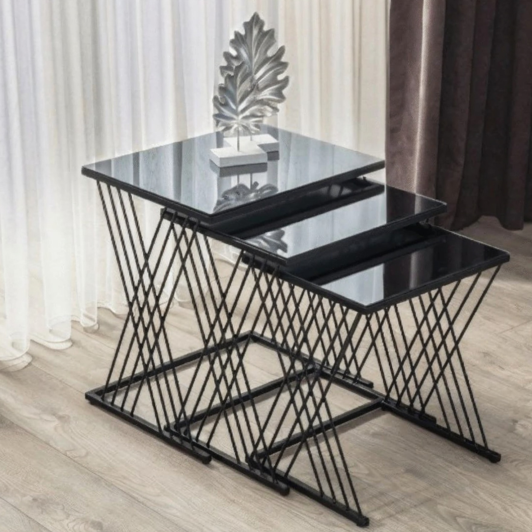 Handicrafts Town Black Wire Nesting Tables Set Of 3
