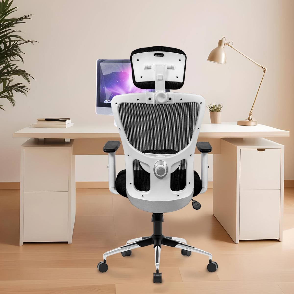 Kepler Brooks High Back Office Chair | 2 Years Warranty | Chair for Office Work at Home, Ergonomic Chair, Diwali Gifts, 2D Adjustable Arms, Headrest & Lumbar Support, Multi Synchro Lock (Zeus, White)