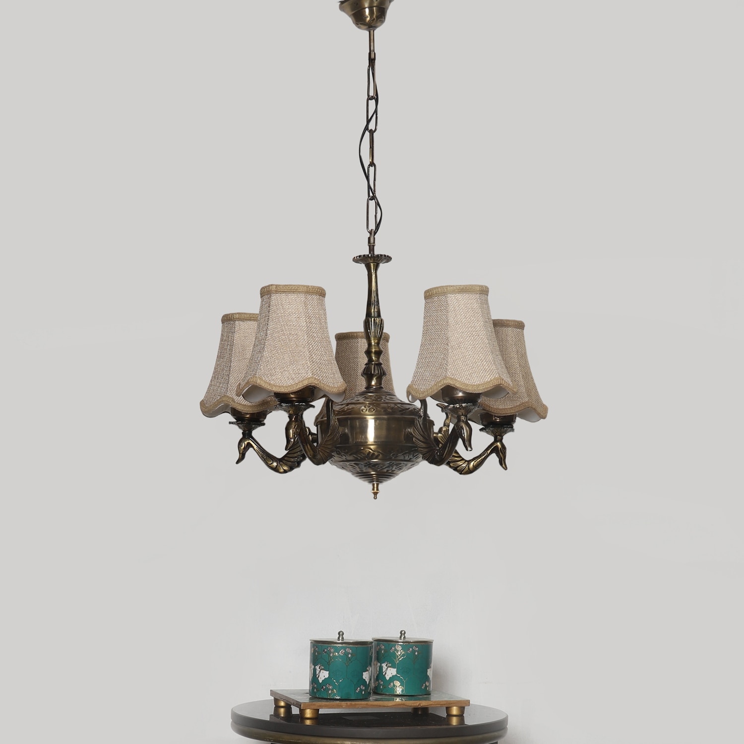 Devansh Wood Wall Mounted Lamp With Off-White Cotton Shade - Devansh