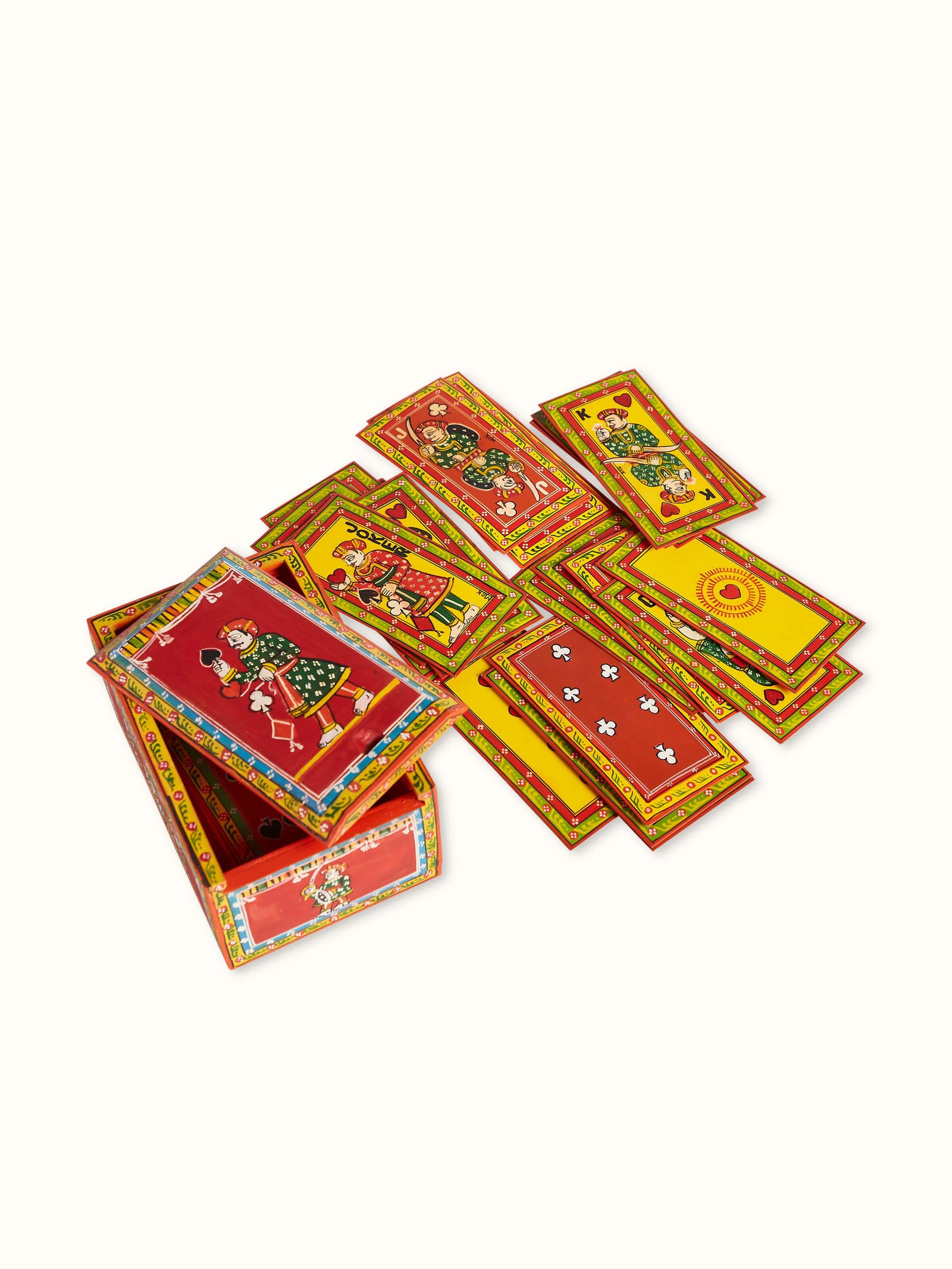 Close-up of Ganjifa paper cards (54pcs) featuring vibrant artwork and intricate details