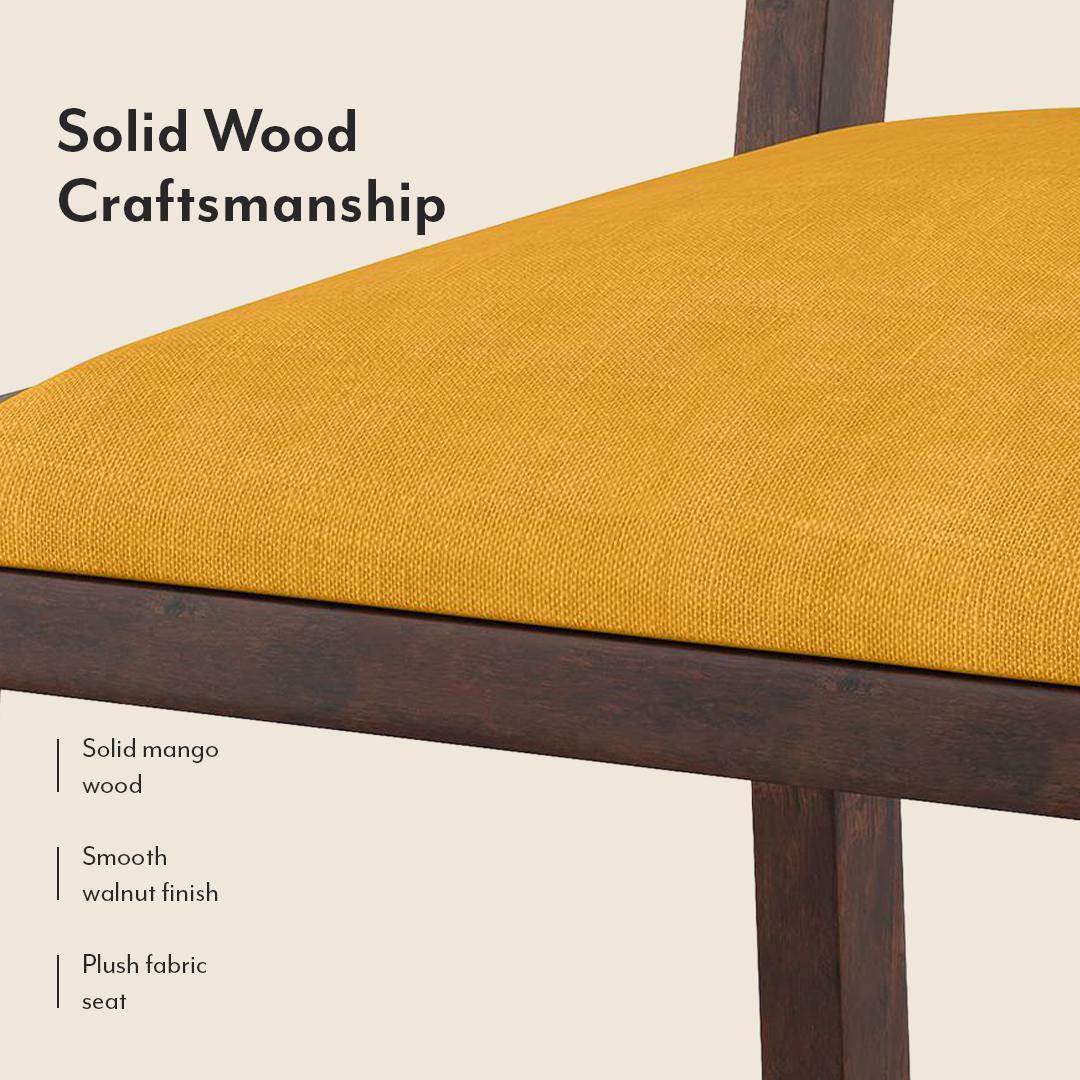 Caprica Solid Wood Dining Chair Set Of 2 In Mango Walnut Finish With Yellow Fabric Colour