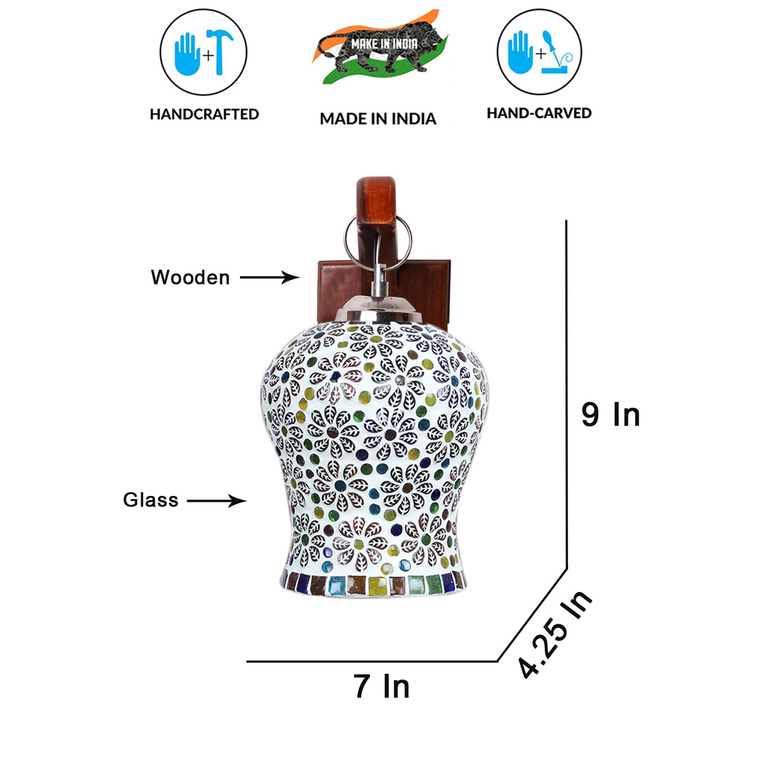 Devansh Solid Wood Electric Wall Light in Brown Colour with Multi Shade Count of 1 Light - Devansh