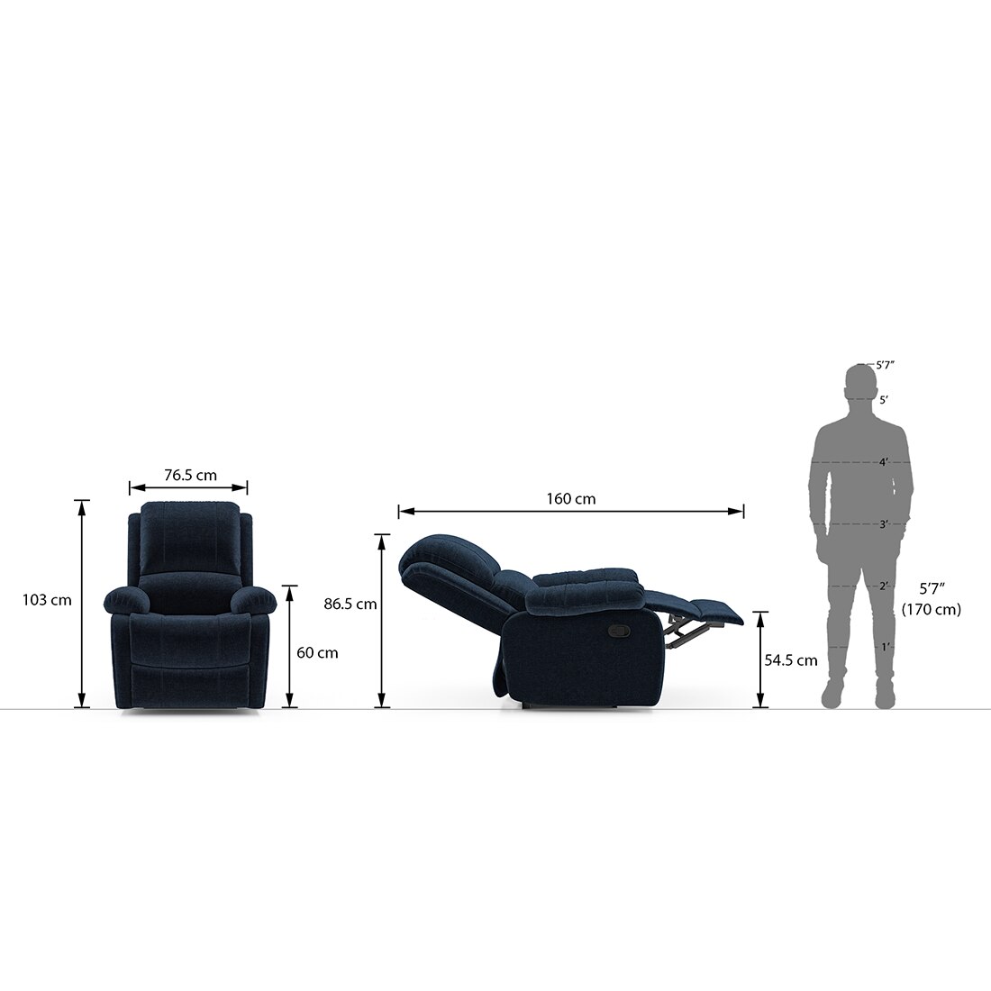 Lebowski Fabric One Seater Manual Recliner in Cobalt Fabric Colour