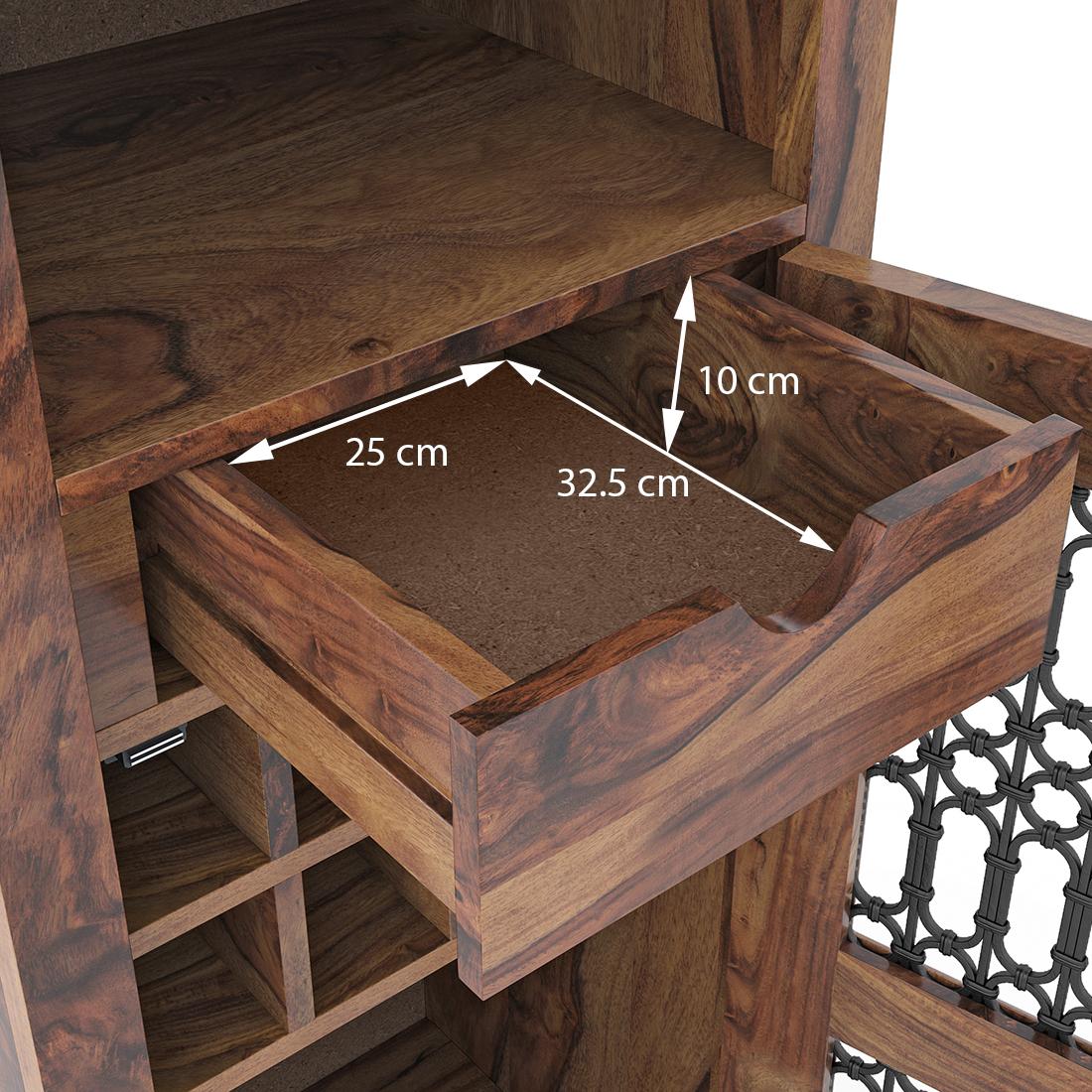 Bunai Solid Wood Free Standing Bar Cabinet In Teak Finish