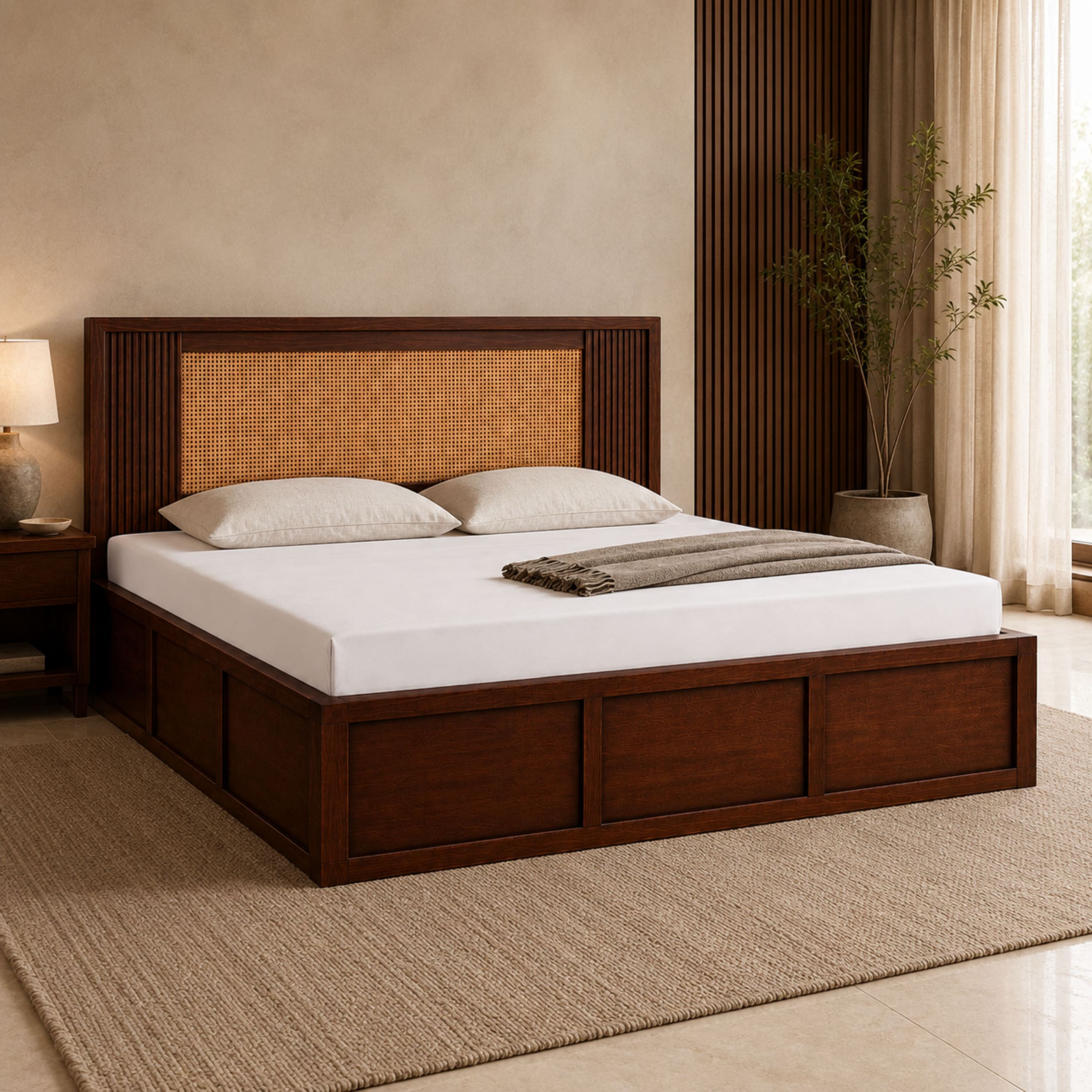 Aaranya Solid Wood Comfort King Bed Hydraulic Storage Provincial Teak Finish Mattress 72 x 78 Inches