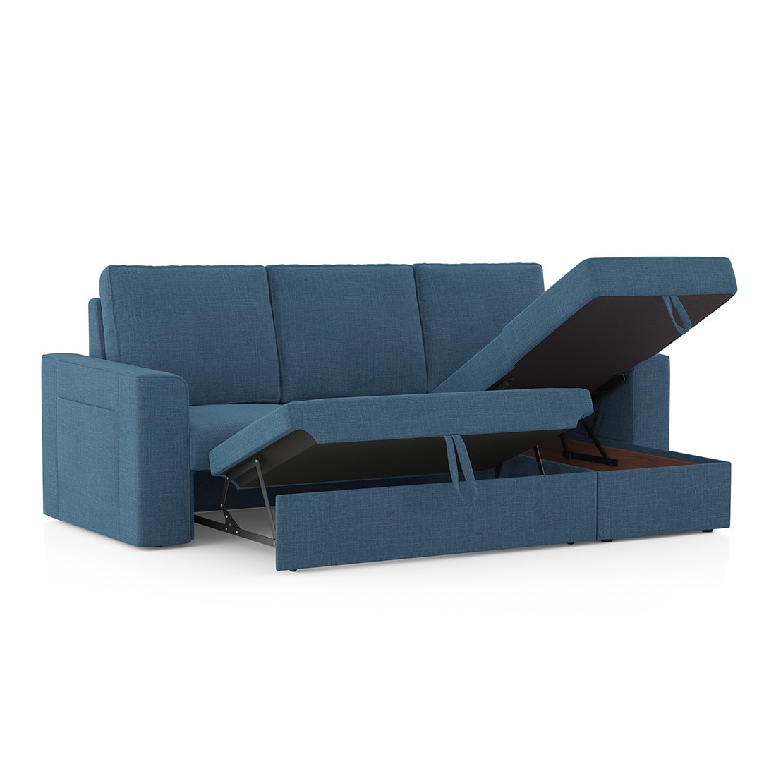 Kowloon Sectional Sofa Cum Bed with Storage in Colonial Blue