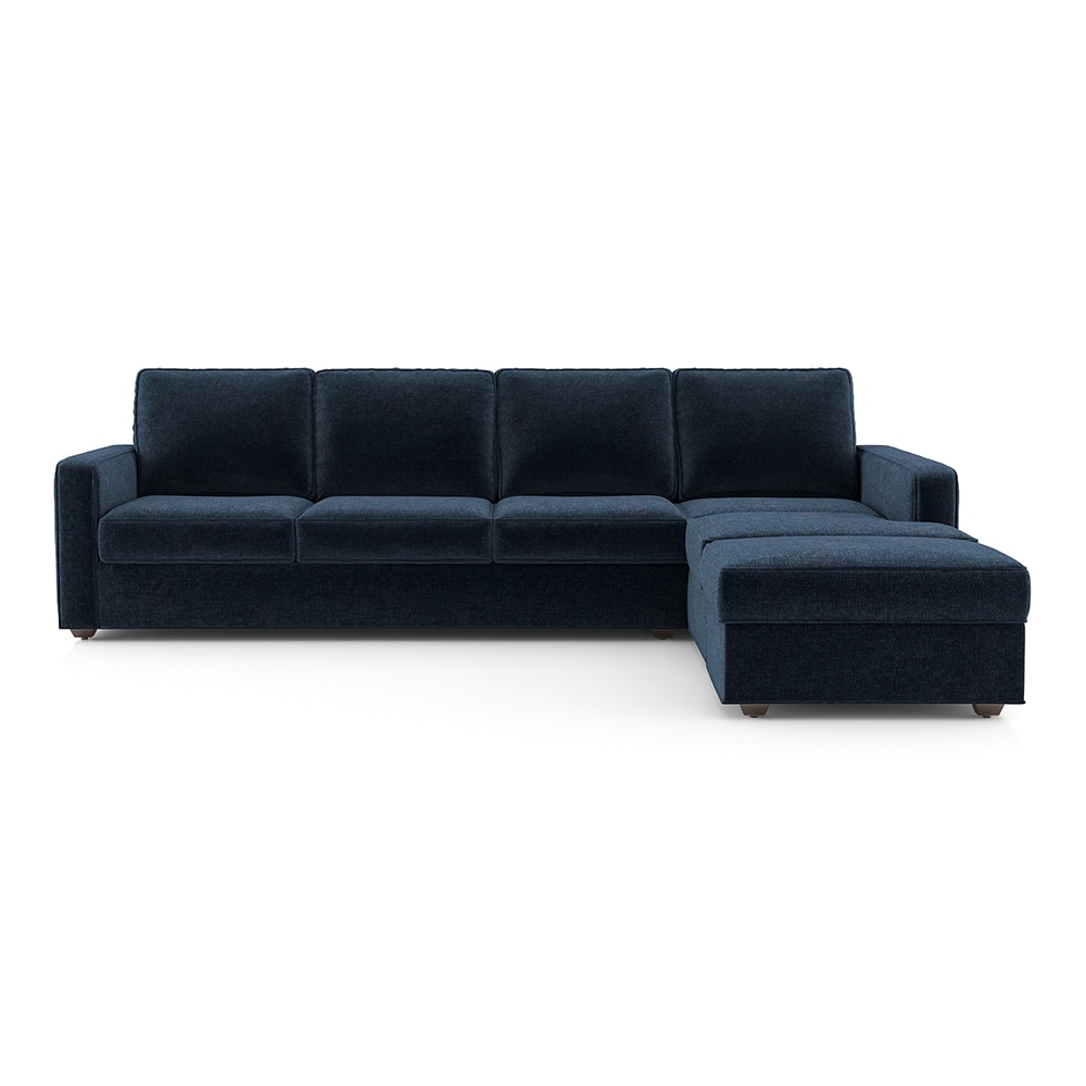 Apollo Sofa (Colour : Cobalt, Cushion : Soft, Back Type : Regular, Seating Capacity : Right Aligned 3 Seater + Right Aligned Chaise + Ottoman)