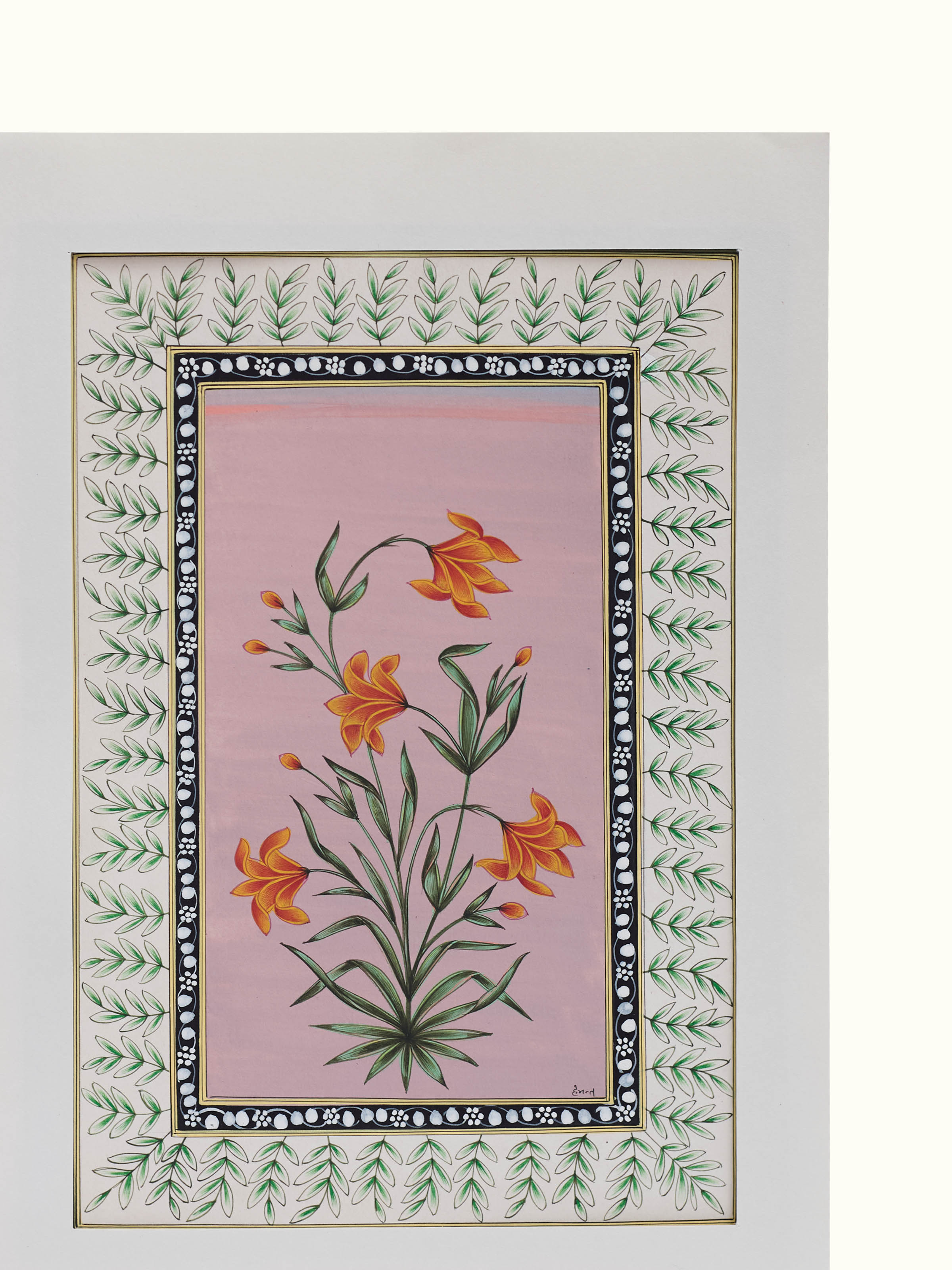 Flower Border Miniature Khakha Painting