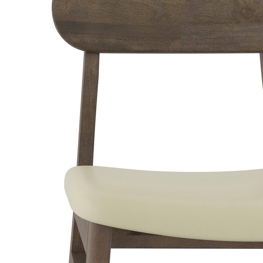 Lunar Solid Wood Dining Chair Set of 2 In Danish Walnut Finish With Ancient Ivory Cream Leatherette Colour