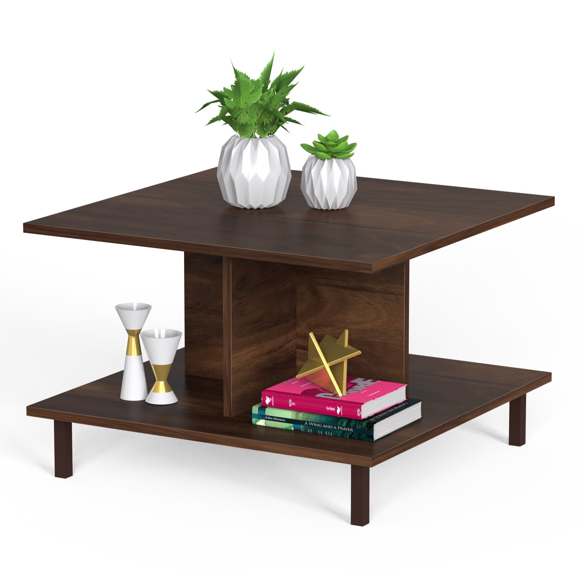 BLUEWUD Sydney Engineered Wood Coffee Center Sofa Tea/Teapoy Console Table with Metal Legs for Sofa Set Living Room Home Hall (Brown Maple)