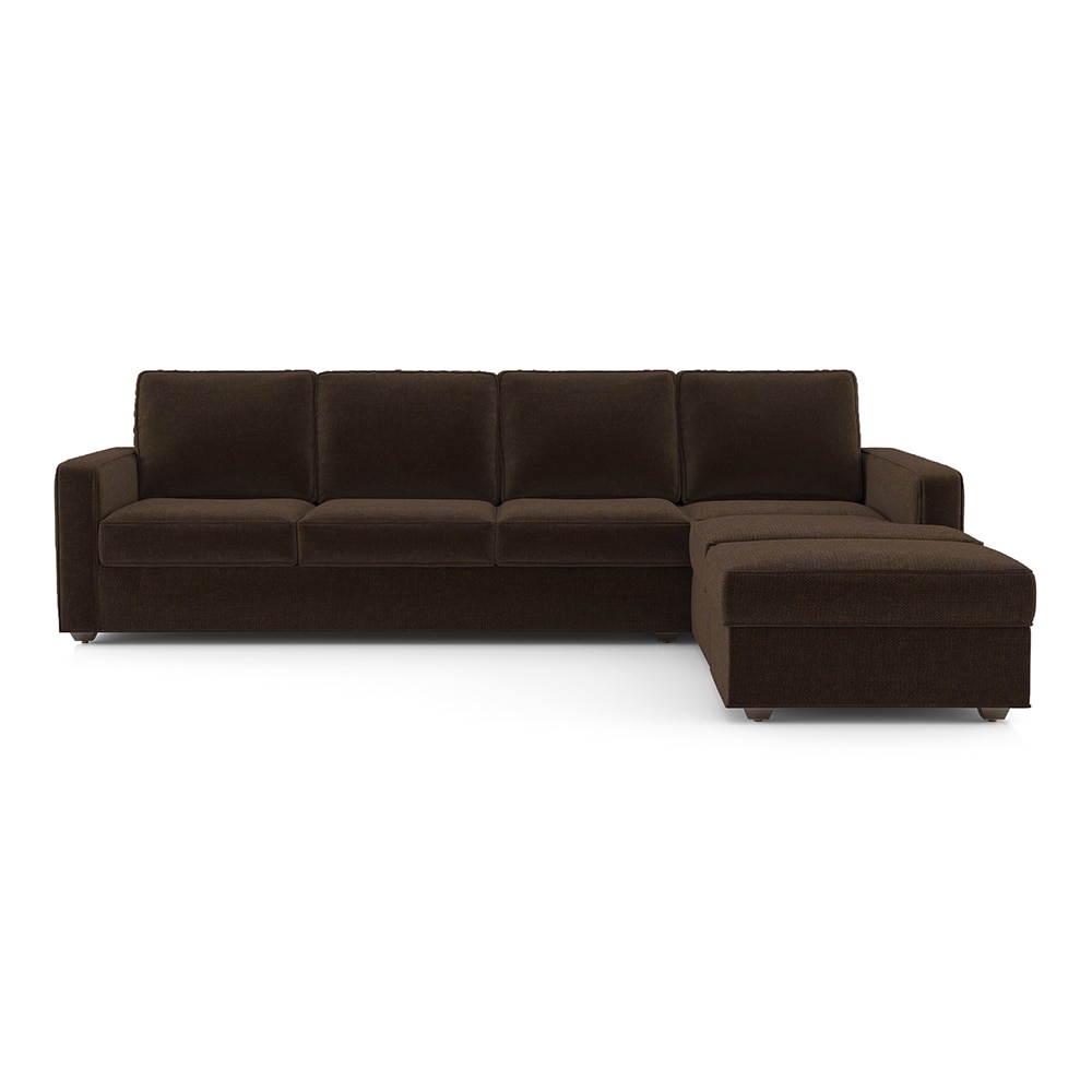 Apollo Sofa (Colour : Dark Earth, Cushion : Hard, Back Type : Regular, Seating Capacity : Right Aligned 3 Seater + Right Aligned Chaise + Ottoman)