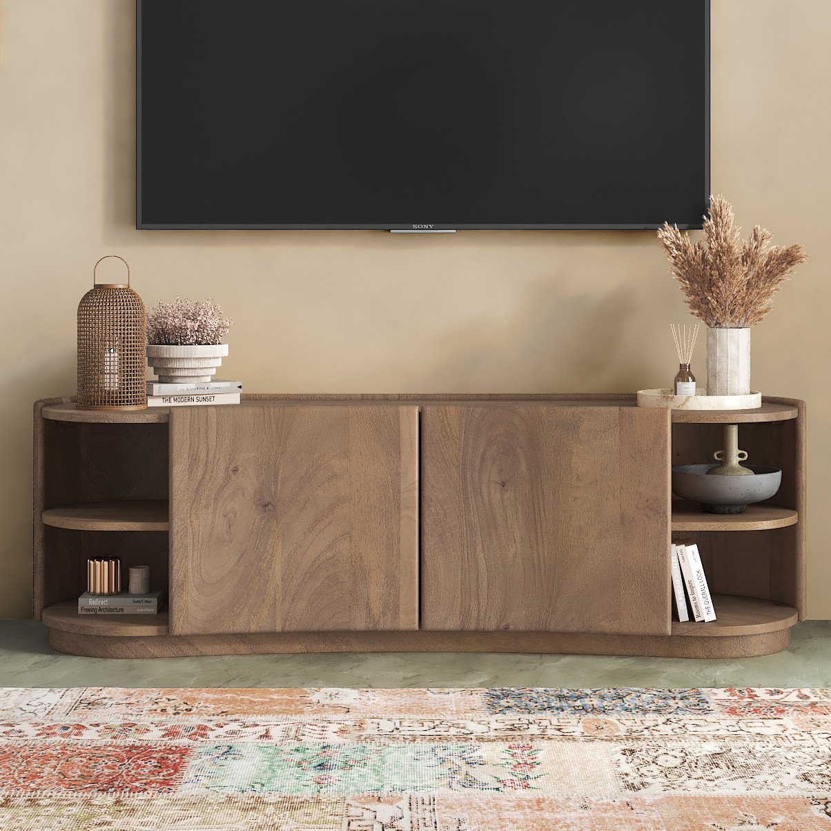 Torin Solid Wood TV Cabinet In Golden Ash Finish