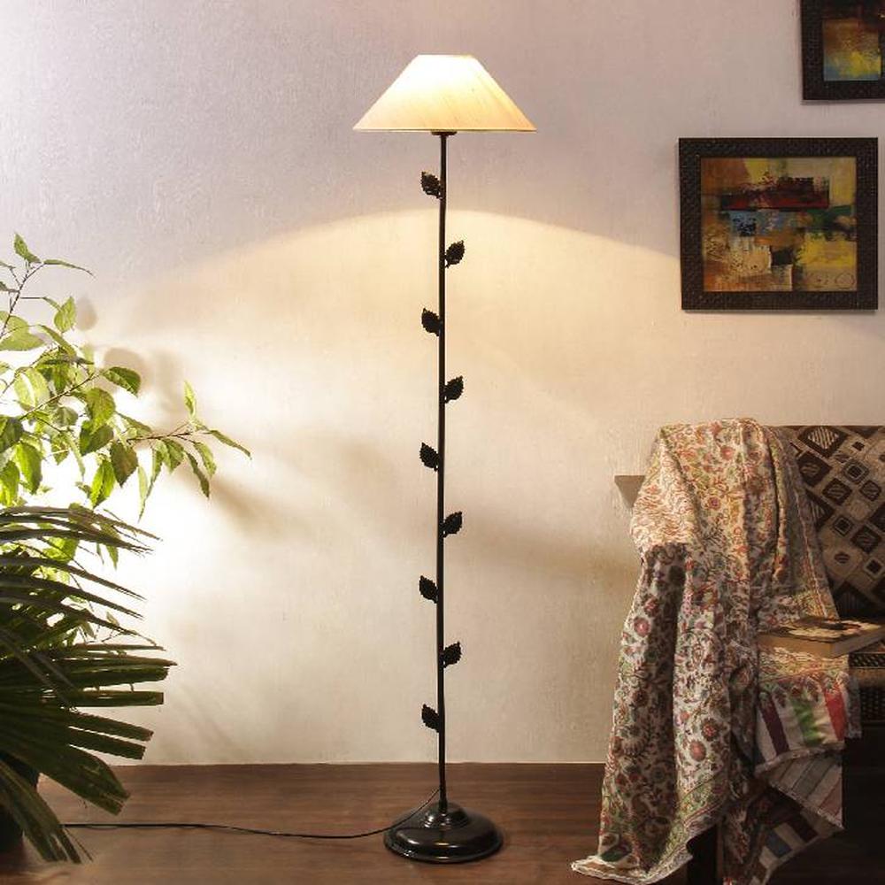 Frian Off White Fabric Floor Lamp with Black Iron Base - Devansh