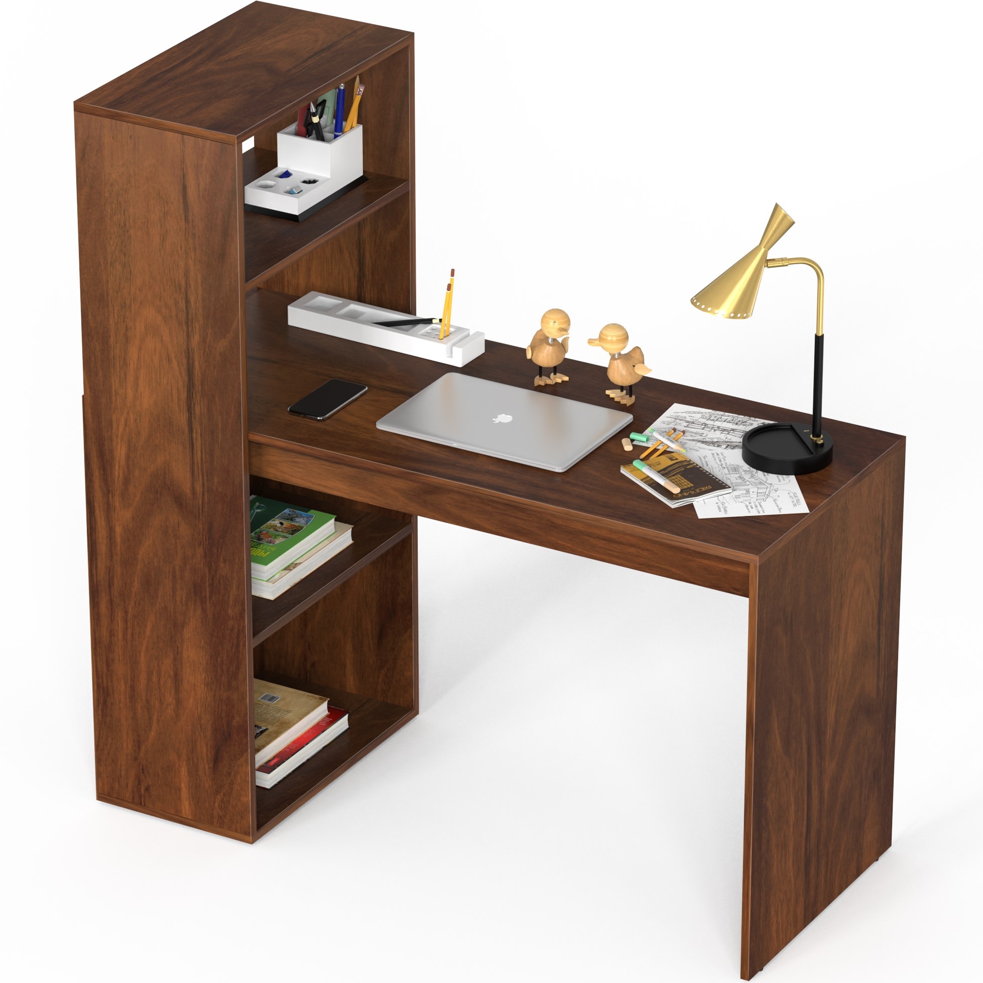 BLUEWUD Radisso Study Table and Computer Laptop Table for Home or Office, WFH Study/Work Desk, with Storage Shelves for Books and D�cor Display for Adults Kids Students (Brown Maple)