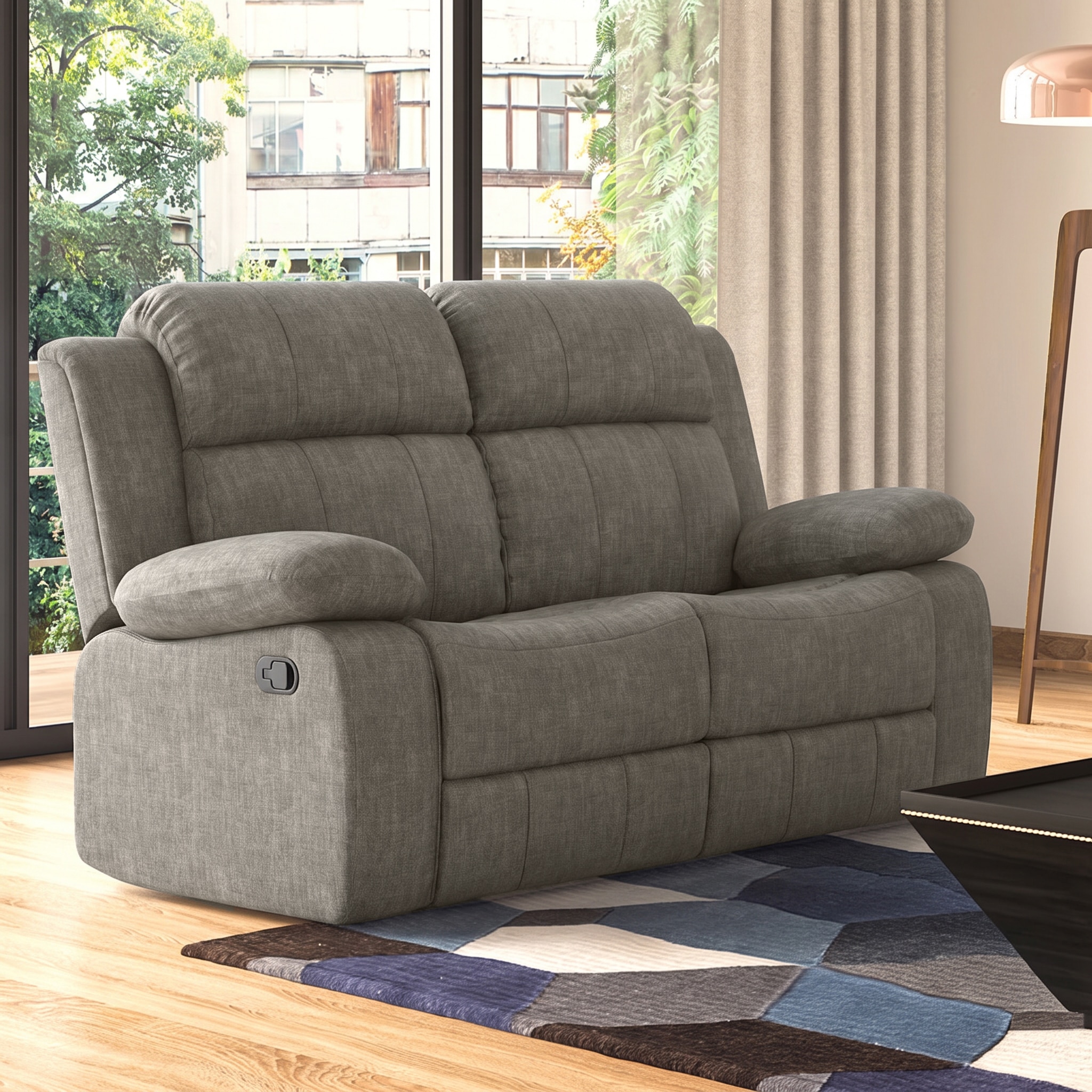 Griffin Fabric Two Seater Manual Recliner in Carbon Grey Colour - Urban Ladder