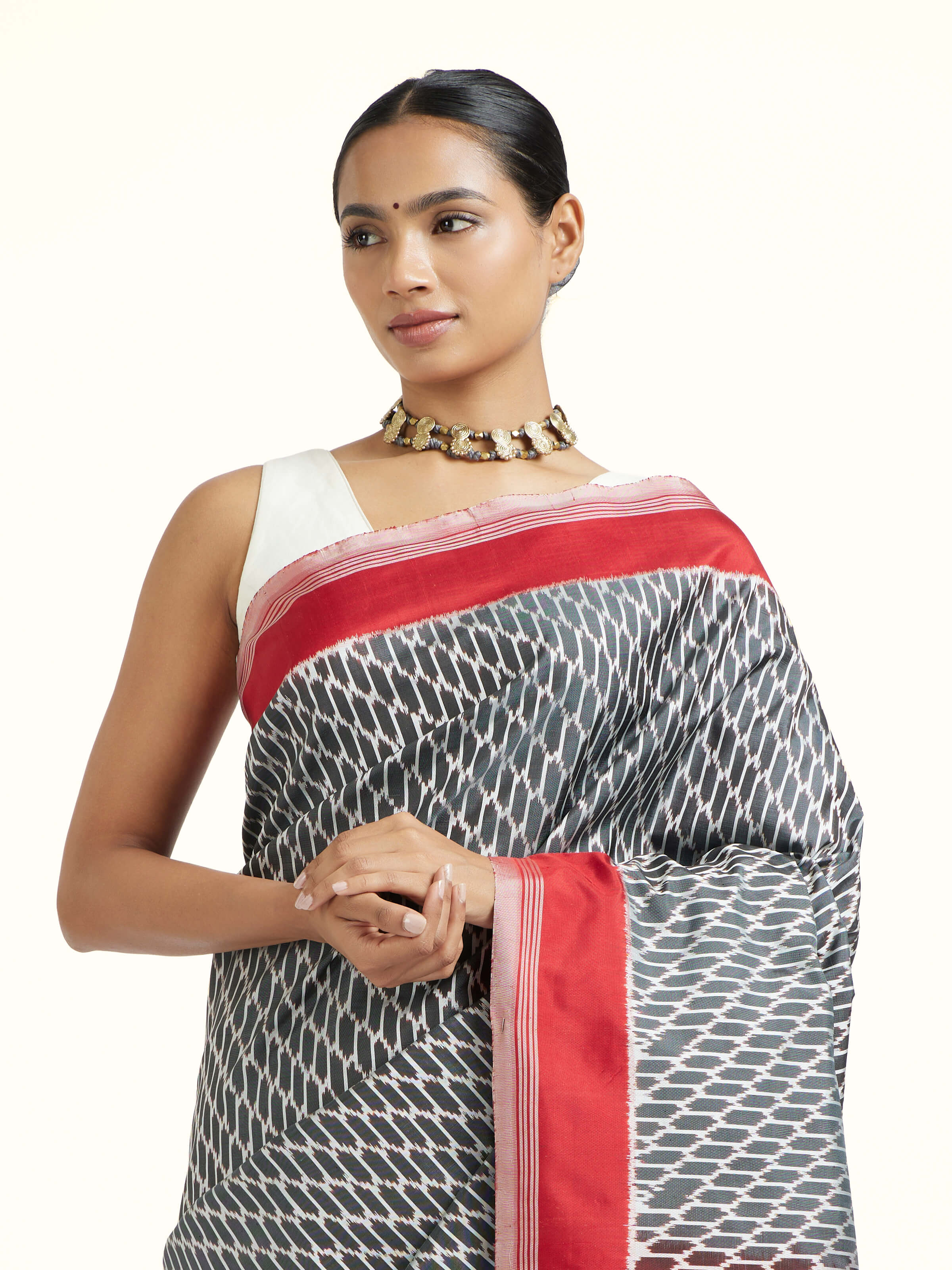 Red Silk Pochampally Single Ikat Saree