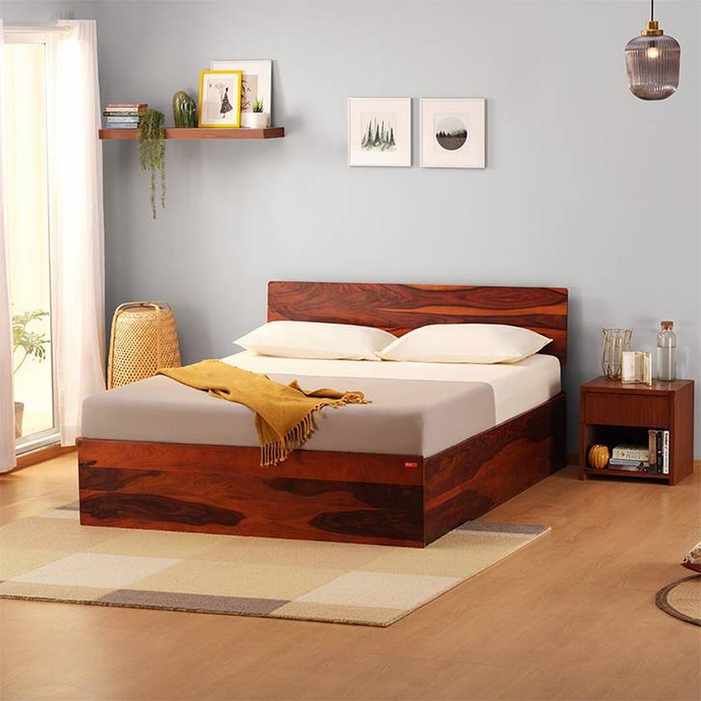 Sleepyhead Bed Gs | Premium Solid Sheesham Wood Queen Size Bed With Box Storage (Honey Brown)