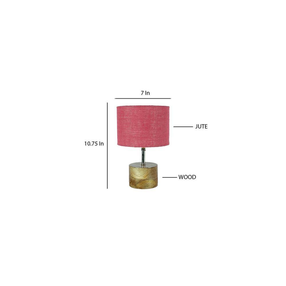 Hurst Pink Natural Fiber Shade Table Lamp with Natural Wooden Base