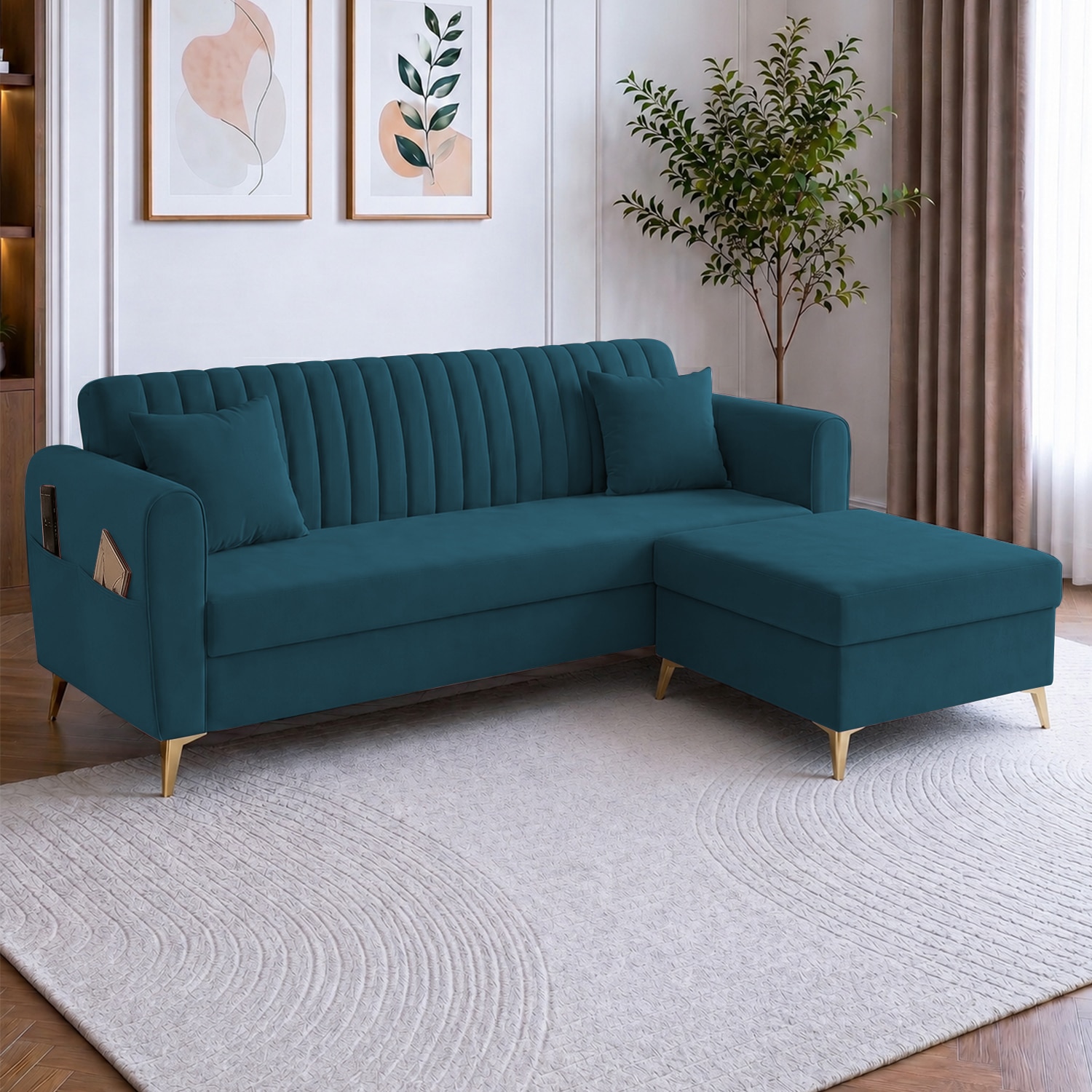Daraco Velvet L shape 4 Seater Sofa in T Blue Color - Home Lifestylez